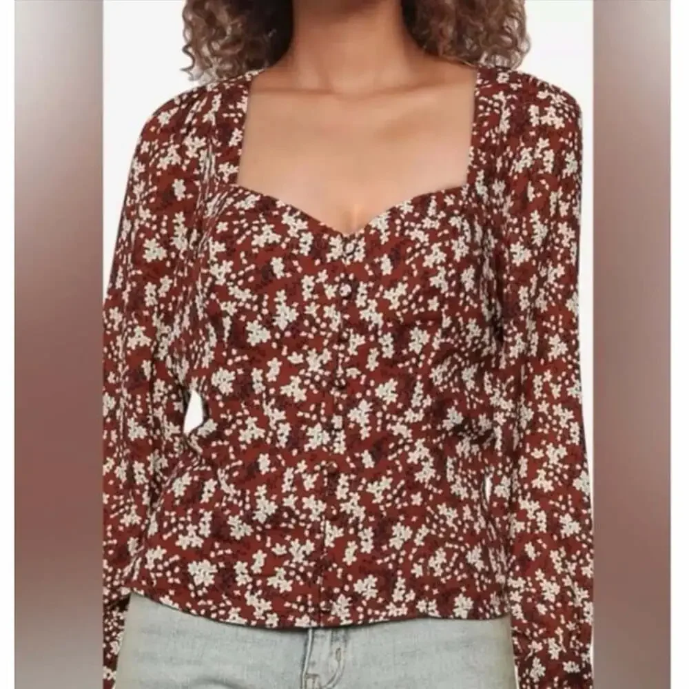Abercrombie & Fitch Red Floral Sweetheart Corset Blouse Top Size Small